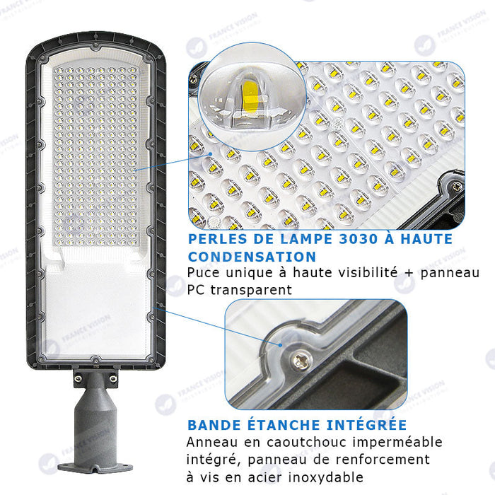 Lampe de rue filaire - Série FLEX ECO - 50 Watts - 6000 Lumens - 120 Lumens/Watt - Angle 120 x 60° - IP66 - IK08 - 493 x 170 x 70mm - Tube d'insertion 50mm - 6000k