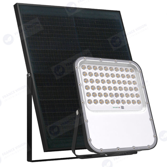 Lot de 5x Projecteurs LED solaires - Série BIG BOY V3 - 500 Watts - 2800 Lumens - 90° - IP65 - Lampe 28 x 23 x 5 cm - Panneau solaire MONOCRISTALLIN FULL BLACK 39 x 30 x 2 cm - Télécommande - 6000k - Structure ALUMINIUM