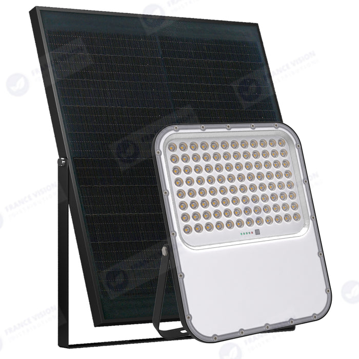 Projecteur LED solaire - Série BIG BOY V3 - 700 Watts - 4200 Lumens - 90° - IP65 - Lampe 33 x 28 x 5 cm - Panneau solaire MONOCRISTALLIN FULL BLACK 39 x 43 x 2 cm - Télécommande - 6000k - Structure ALUMINIUM