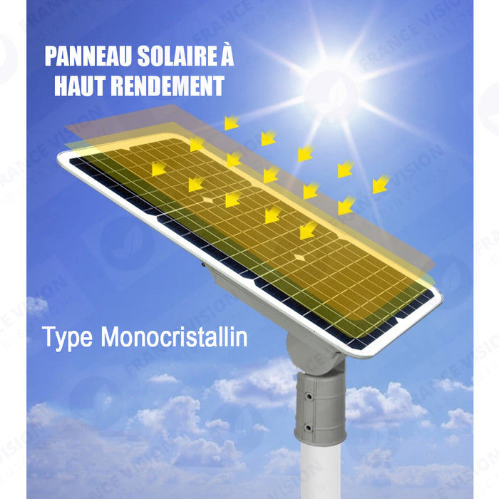 Lampadaire LED solaire ajustable - Série FLEX SOLAR - 300 Watts - 2500 Lumens - Support  ajustable à 90° - IP65 -  Lampe 66 x 33 x 13 cm - Panneau MONOCRISTALLIN 61 x 32 cm - Détecteur de mouvement - Télécommande - 6000k - STRUCTURE ALUMINIUM