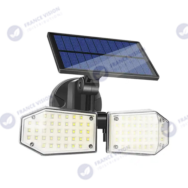 Projecteur LED solaire à double tête ajustable - Série OPTIC - Rendu lumineux 2x 80 Watts - Multi angles d'installation - IP65 - 14 x 9 cm - Détecteur de mouvement - 6000k - 3 Modes de fonctionnement