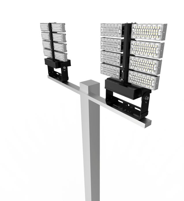 Projecteur haute puissance LED de stade - Série Évasion -  800 Watts - 128 000 Lumens - 160 Lumens/Watt -  597 x 650 x 132 mm - Angle 20° / 40° / 60° / 90° / 140*100° / 120° au choix - IP65 - Rotatif - Transformateur Meanwell - Garantie 5 ans