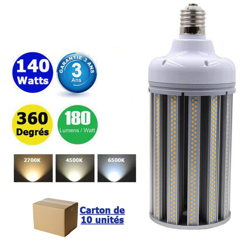 Carton / Lot de 10x Ampoules LED E40 - Série CL6 - 140 Watts - 25 200 Lumens - 180 Lumens/Watt- 133 x 342 mm - Angle 360° - IP44
