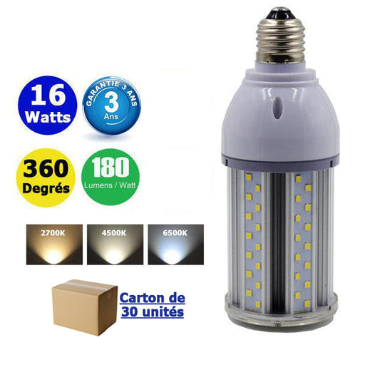 Carton / Lot de 30x Ampoules LED E27 / E40 au choix - Série CL6 - 16 Watts - 2880 Lumens - 180 Lumens/Watt - 64 x 167 mm - Angle 360° - IP44