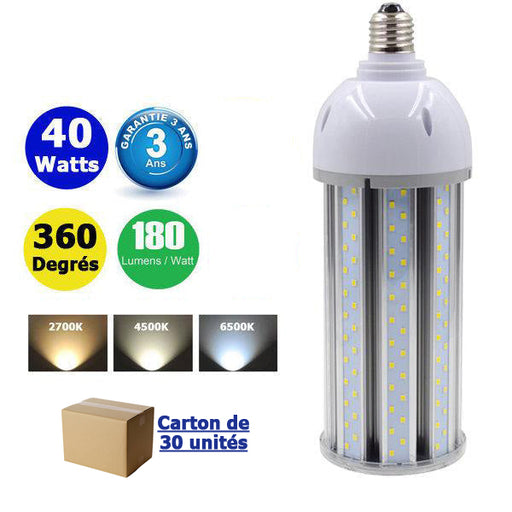 Carton / Lot de 30x Ampoule LED  E27 / E40 au choix - Série CL6 - 40 Watts - 7200 Lumens - 180 Lumens/Watt - 93 x 285 mm - Angle 360° - IP44