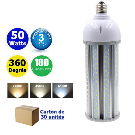 Carton / Lot de 30x Ampoules LED  E27 / E40 au choix - Série CL6 - 50 Watts - 9000 Lumens - 180 Lumens/Watt - 93 x 305 mm - Angle 360° - IP44