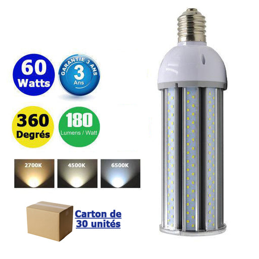 Carton / Lot de 30x Ampoules LED  E27 / E40 au choix - Série CL6 - 60 Watts - 10 800 Lumens - 180 Lumens/Watt - 93 x 315 mm - Angle 360° - IP44