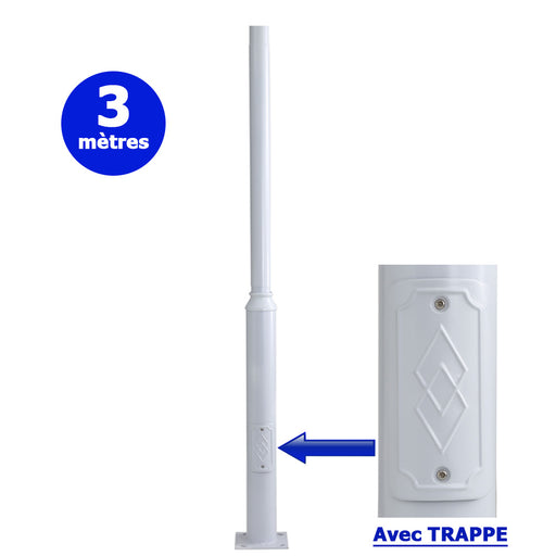 Mât / Poteau pour lampe de rue - Série STANDARD V2 avec TRAPPE - Vis antivol - 3 mètres - Couleur Blanche