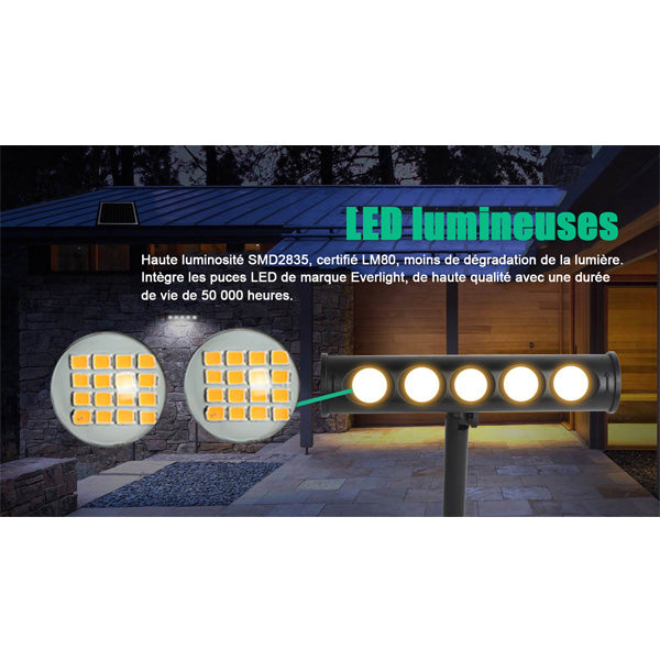 Projecteur / Lampe de sécurité solaire LED multifonctionnelle - Série SNIPER – Rendu lumineux 80 Watts - Angle 120° - IP65 - 26 x 21 x 7 cm – Détachable – 7 types d’installations - Avec détecteur de mouvement – Couleur éclairage 3000k