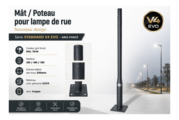 🆕 [NOUVEAU] Mât / Poteau pour lampe de rue - Nouveau design - GRIS FONCÉ