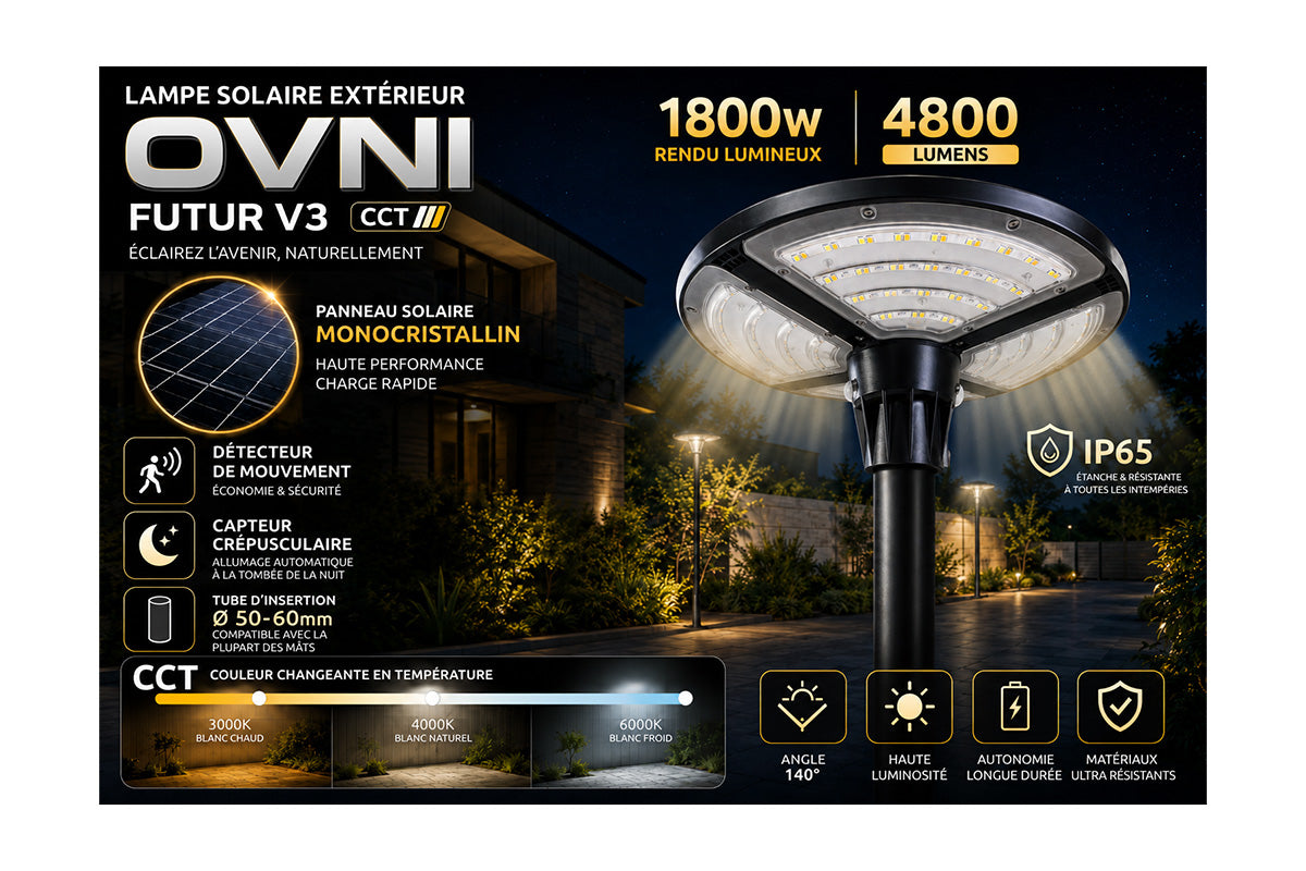 🆕[NOUVEAUTÉ] Lampe solaire pour extérieur - Série OVNI FUTUR V3 - MODULAIRE & CCT 3000k / 4000k / 6500k