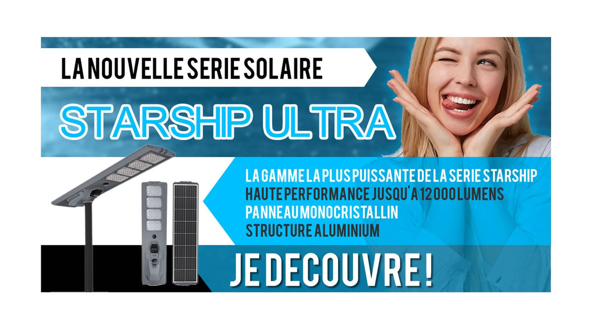 Lampe de rue solaire - Série STARSHIP ULTRA V2 - 16 000 Lumens - 100 Watts - Couleur 6500K - Angle 150x70° - IP65 - Structure Aluminium - 1645 x 400 x 102 mm - Tube d'insertion 76mm - Régulateur MPPT - Garantie 2 ans&nbsp; main image 0