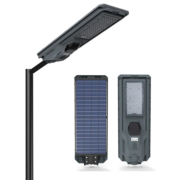 Lampe de rue solaire - Série STARSHIP ULTRA V2 - 12 800 Lumens - 80 Watts - Couleur 6500K - Angle 150x70° - IP65 - Structure Aluminium - 1440 x 400 x 102 mm - Tube d'insertion 76mm - Régulateur MPPT - Garantie 2 ans