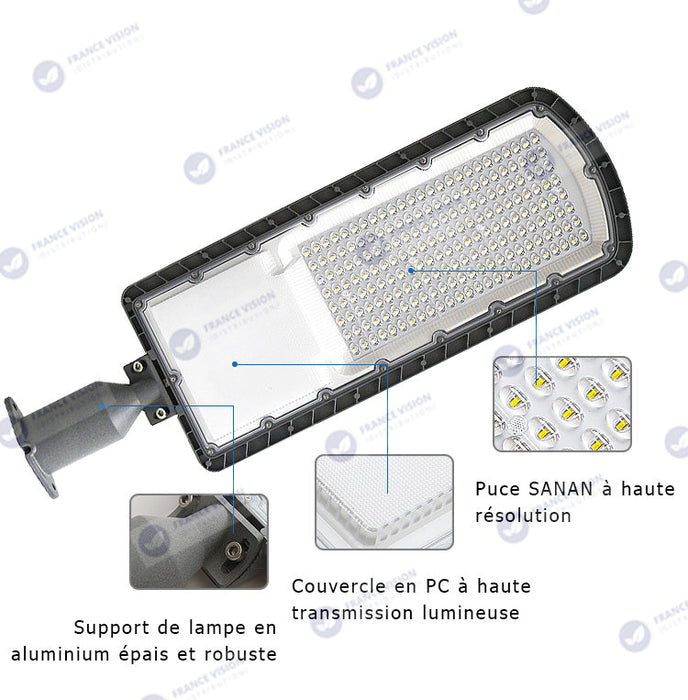 Lampe de rue filaire - Série FLEX ECO - 150 Watts - 18 000 Lumens - 120 Lumens/Watt - Angle 120 x 60° - IP66 - IK08 - 665 x 210 x 80mm - Tube d'insertion 60mm - 3000k
