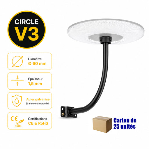 Lot de 10x Supports muraux ou de mât pour lampe – Perpendiculaire rond - CIRCLE V3 – Diamètre 60mm – Longueur 50cm – Couleur NOIR - Modèle renforcé avec antirouille