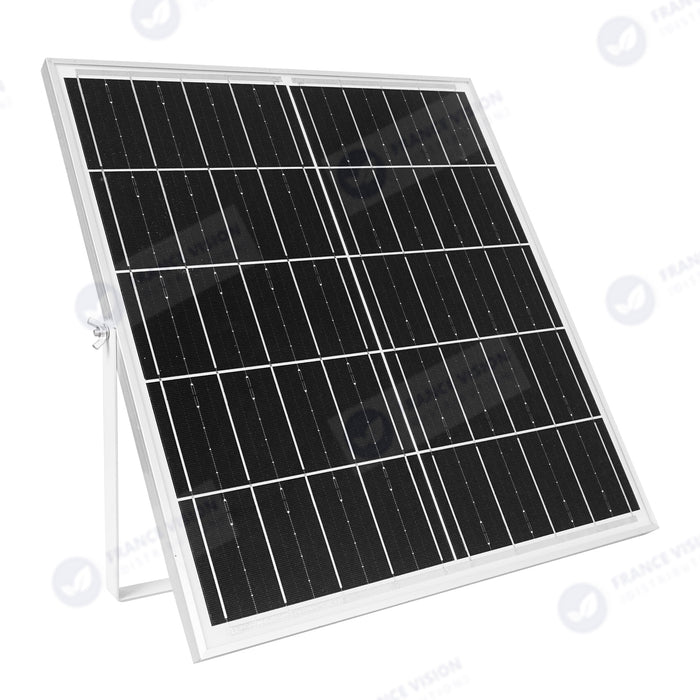Projecteur LED solaire - Série SECURITY V4 - CCT (3000k/4000k/6000k) - Rendu lumineux 200 Watts - 1600 Lumens - Angle 90° - IP65 - Lampe 23 x 18 x 5 cm - Panneau MONOCRISTALLIN FULL BLACK 27 x 18 x 2 cm - Avec détecteur de mouvement - Avec télécommande