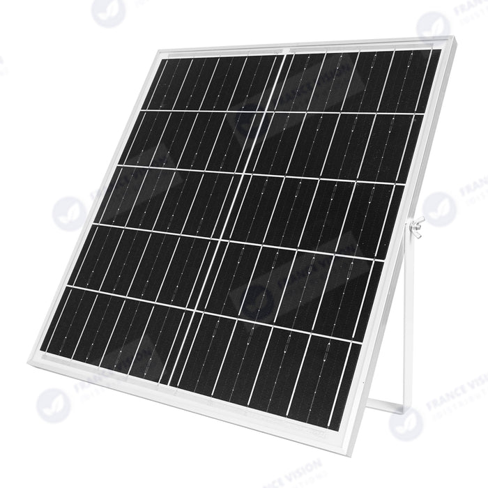 Projecteur LED solaire - Série SECURITY V4 - CCT (3000k/4000k/6000k) - Rendu lumineux 200 Watts - 1600 Lumens - Angle 90° - IP65 - Lampe 23 x 18 x 5 cm - Panneau MONOCRISTALLIN FULL BLACK 27 x 18 x 2 cm - Avec détecteur de mouvement - Avec télécommande