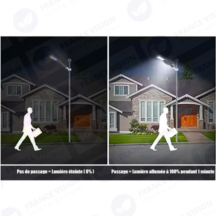 Lot de 4x Lampes de rue solaire - Série POWER EVO V2 - 1000 Watts - 3000 Lumens - IP65 - Angle 130x75° - 106 x 20 x 9 cm - Panneau MONOCRISTALLIN - Structure en ALUMINIUM - Mode détection sans veille (0-100% - 1 minute) - Télécommande - 6500k