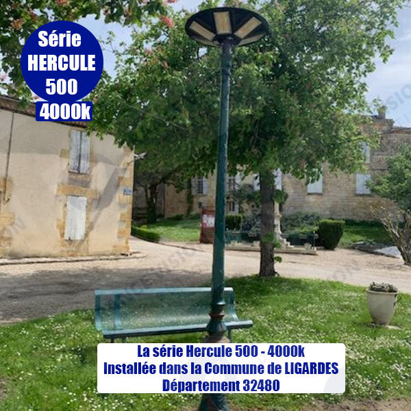 Palette de 14x Lampes solaires pour extérieur - Série OVNI - Version HERCULE 500 - Rendu lumineux 500 Watts - 2200 lumens – Angle 360° - Diamètre tube d'insertion 60 / 76 mm - Avec détecteur de mouvement – Capteur crépusculaire - Avec télécommande - 4000k