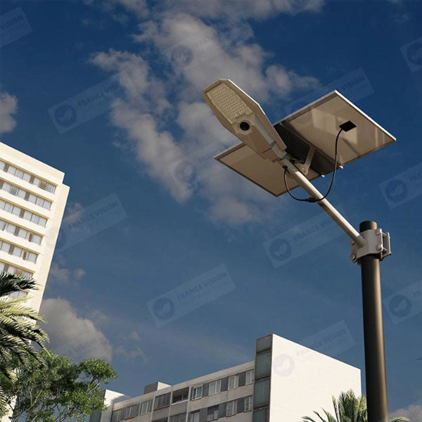 Lot de 4x Lampes de rue solaire - Série INTERSTELLAR ULTRA - 600 Watts - 3600 Lumens - Angle 150x70° - IP65 - Lampe 62 x 30 x 8 cm - Controleur intelligent - Avec télecommande - Capteur PIR - 6000k - Support inclus - Capteur crépusculaire