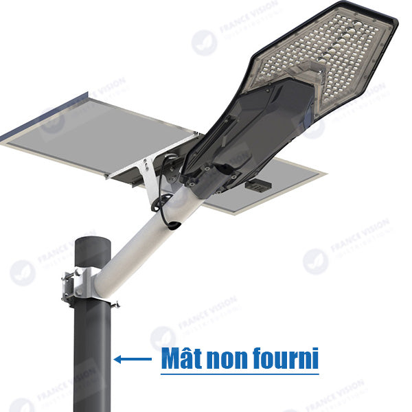 Lot de 5x Lampes de rue solaire - Série INTERSTELLAR ELITE 800 Watts - 5600 Lumens - Angle 150*70° - IP66 - Lampe 75 x 34 x 10 cm - Panneau MONO 67 x 45 x 3 cm - Contrôleur intelligent - Avec télécommande - 3000k - Support inclus - Capteur crépusculaire