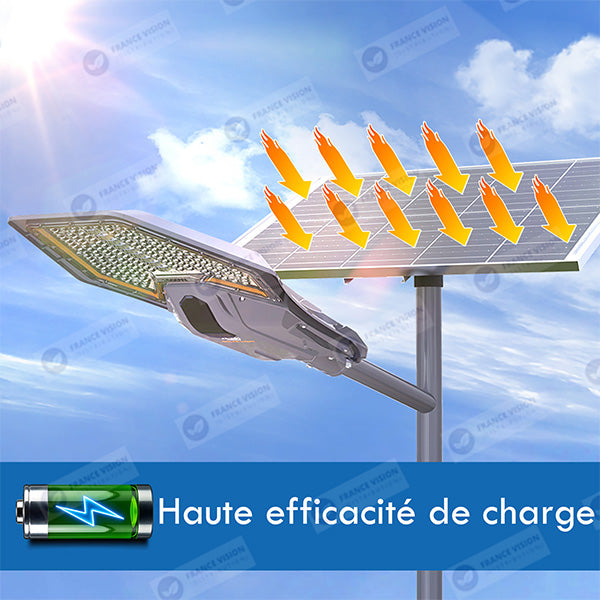 Lot de 4x Lampes de rue solaires - Série INTERSTELLAR ELITE PIR - 800 Watts - 5600 Lumens - Angle 150*70° - IP66 - Lampe 75 x 34 x 10 cm - Panneau 67 x 45 x 3 cm - Contrôleur intelligent - Télécommande - Support inclus - Détecteur de mouvement - 6000k