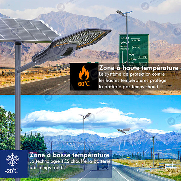 Lot de 4x Lampes de rue solaires - Série INTERSTELLAR ELITE PIR - 800 Watts - 5600 Lumens - Angle 150*70° - IP66 - Lampe 75 x 34 x 10 cm - Panneau 67 x 45 x 3 cm - Contrôleur intelligent - Télécommande - Support inclus - Détecteur de mouvement - 6000k