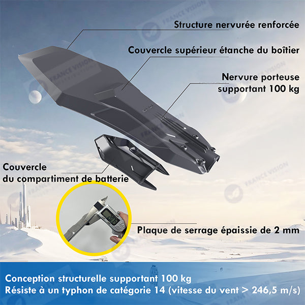Lot de 5x Lampes de rue solaire - Série INTERSTELLAR ELITE 800 Watts - 5600 Lumens - Angle 150*70° - IP66 - Lampe 75 x 34 x 10 cm - Panneau MONO 67 x 45 x 3 cm - Contrôleur intelligent - Avec télécommande - 3000k - Support inclus - Capteur crépusculaire