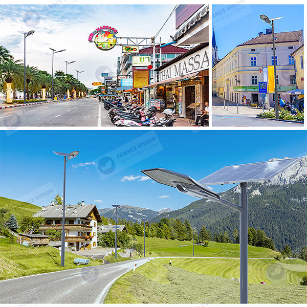 Lot de 4x Lampes de rue solaires - Série INTERSTELLAR ELITE PIR - 800 Watts - 5600 Lumens - Angle 150*70° - IP66 - Lampe 75 x 34 x 10 cm - Panneau 67 x 45 x 3 cm - Contrôleur intelligent - Télécommande - Support inclus - Détecteur de mouvement - 6000k