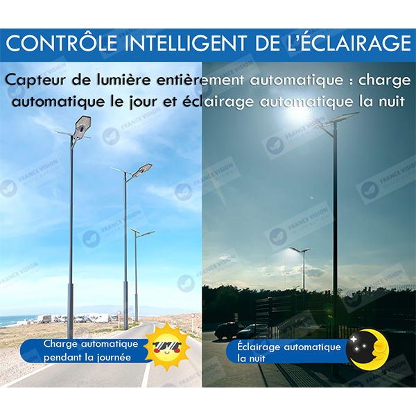 Lot de 4x Lampes de rue solaires - Série INTERSTELLAR ELITE PIR - 800 Watts - 5600 Lumens - Angle 150*70° - IP66 - Lampe 75 x 34 x 10 cm - Panneau 67 x 45 x 3 cm - Contrôleur intelligent - Télécommande - Support inclus - Détecteur de mouvement - 6000k