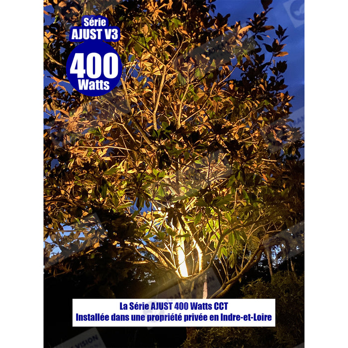 Lot de 5x Projecteurs LED solaire  Série AJUST V3 - CCT (Couleur Changeante en Température ) - Rendu lumineux 400 Watts - 2800 Lumens - 120° - IP65 - Lampe 36 x 30 x 5 cm - Panneau MONOCRISTALLIN 39 x 30 x 2 cm - Télécommande - Capteur crépusculaire
