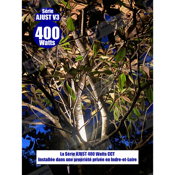Lot de 5x Projecteurs LED solaire  Série AJUST V3 - CCT (Couleur Changeante en Température ) - Rendu lumineux 400 Watts - 2800 Lumens - 120° - IP65 - Lampe 36 x 30 x 5 cm - Panneau MONOCRISTALLIN 39 x 30 x 2 cm - Télécommande - Capteur crépusculaire
