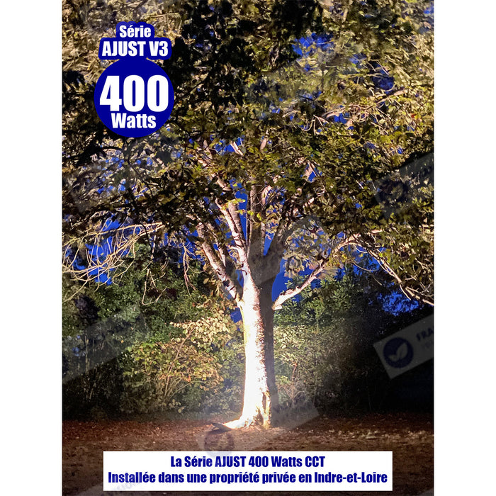 Lot de 5x Projecteurs LED solaire  Série AJUST V3 - CCT (Couleur Changeante en Température ) - Rendu lumineux 400 Watts - 2800 Lumens - 120° - IP65 - Lampe 36 x 30 x 5 cm - Panneau MONOCRISTALLIN 39 x 30 x 2 cm - Télécommande - Capteur crépusculaire