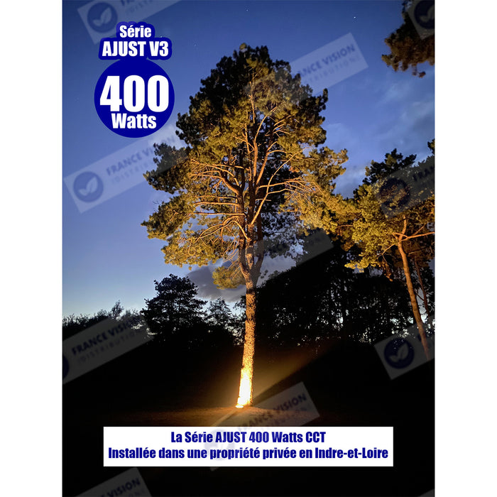 Lot de 5x Projecteurs LED solaire  Série AJUST V3 - CCT (Couleur Changeante en Température ) - Rendu lumineux 400 Watts - 2800 Lumens - 120° - IP65 - Lampe 36 x 30 x 5 cm - Panneau MONOCRISTALLIN 39 x 30 x 2 cm - Télécommande - Capteur crépusculaire