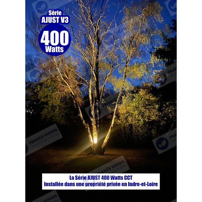 Lot de 5x Projecteurs LED solaire  Série AJUST V3 - CCT (Couleur Changeante en Température ) - Rendu lumineux 400 Watts - 2800 Lumens - 120° - IP65 - Lampe 36 x 30 x 5 cm - Panneau MONOCRISTALLIN 39 x 30 x 2 cm - Télécommande - Capteur crépusculaire