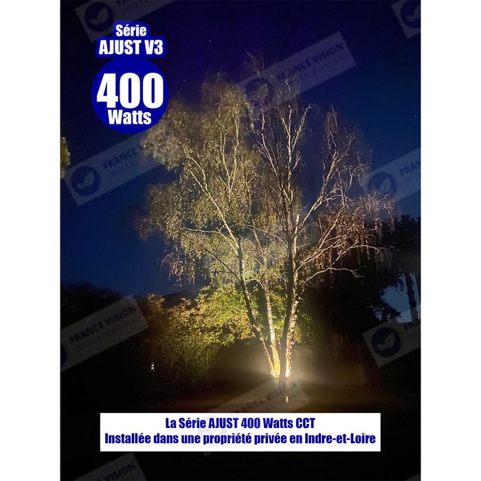 Lot de 5x Projecteurs LED solaire  Série AJUST V3 - CCT (Couleur Changeante en Température ) - Rendu lumineux 400 Watts - 2800 Lumens - 120° - IP65 - Lampe 36 x 30 x 5 cm - Panneau MONOCRISTALLIN 39 x 30 x 2 cm - Télécommande - Capteur crépusculaire
