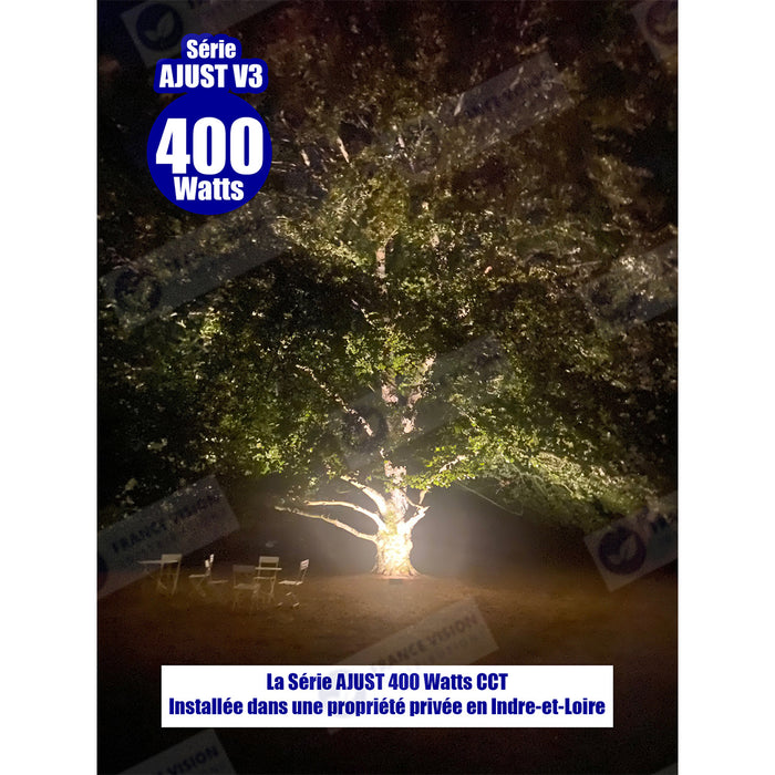Lot de 5x Projecteurs LED solaire  Série AJUST V3 - CCT (Couleur Changeante en Température ) - Rendu lumineux 400 Watts - 2800 Lumens - 120° - IP65 - Lampe 36 x 30 x 5 cm - Panneau MONOCRISTALLIN 39 x 30 x 2 cm - Télécommande - Capteur crépusculaire