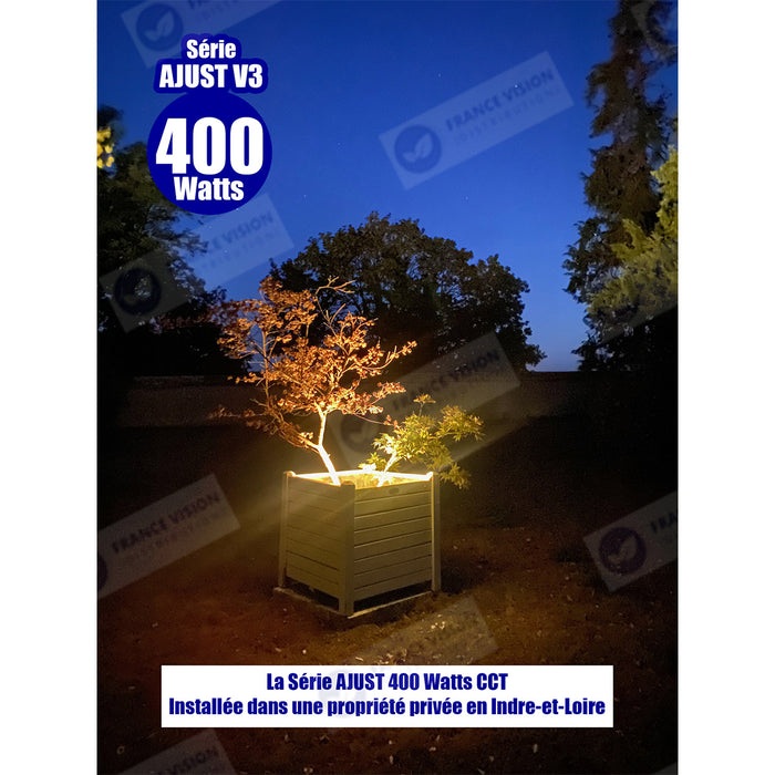 Lot de 5x Projecteurs LED solaire  Série AJUST V3 - CCT (Couleur Changeante en Température ) - Rendu lumineux 400 Watts - 2800 Lumens - 120° - IP65 - Lampe 36 x 30 x 5 cm - Panneau MONOCRISTALLIN 39 x 30 x 2 cm - Télécommande - Capteur crépusculaire