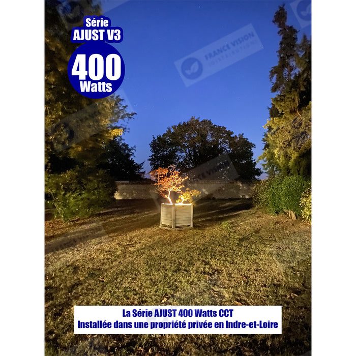Lot de 5x Projecteurs LED solaire  Série AJUST V3 - CCT (Couleur Changeante en Température ) - Rendu lumineux 400 Watts - 2800 Lumens - 120° - IP65 - Lampe 36 x 30 x 5 cm - Panneau MONOCRISTALLIN 39 x 30 x 2 cm - Télécommande - Capteur crépusculaire
