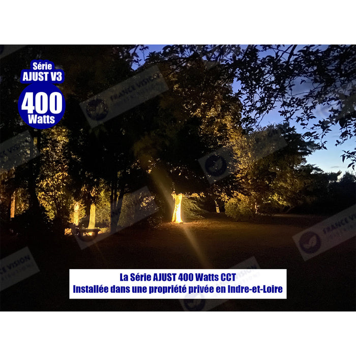 Lot de 5x Projecteurs LED solaire  Série AJUST V3 - CCT (Couleur Changeante en Température ) - Rendu lumineux 400 Watts - 2800 Lumens - 120° - IP65 - Lampe 36 x 30 x 5 cm - Panneau MONOCRISTALLIN 39 x 30 x 2 cm - Télécommande - Capteur crépusculaire