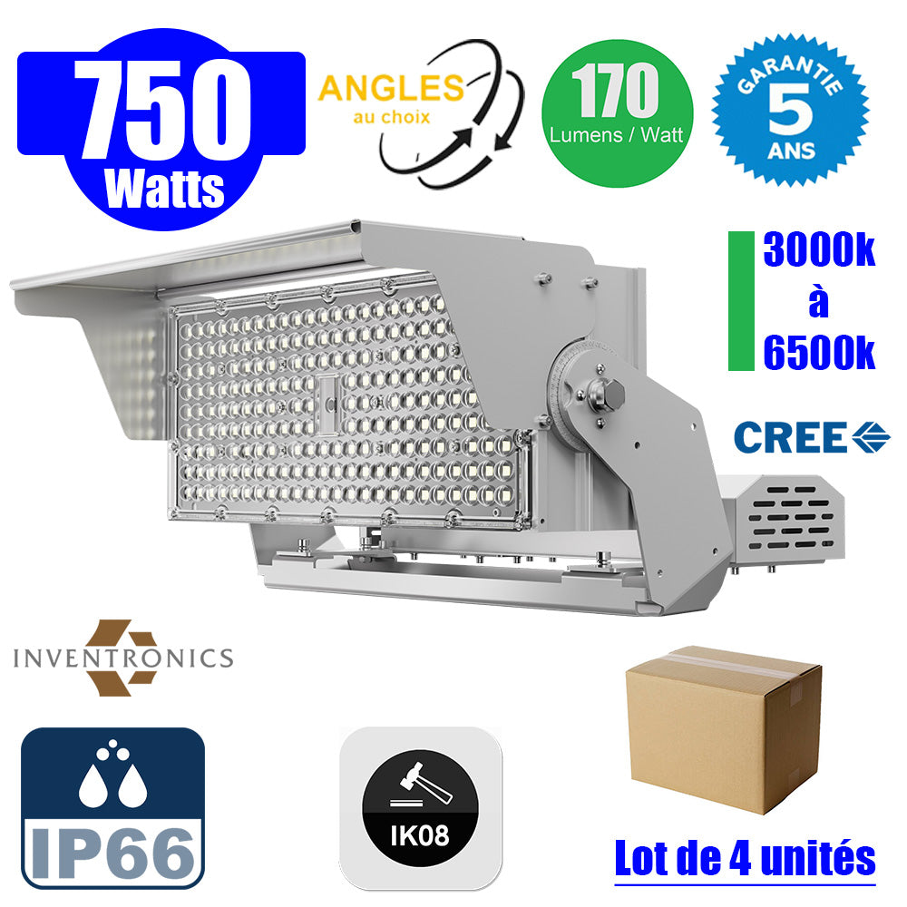 Pack de 4x Projecteurs de stade filaires - Série EVASION V2 - 1500 Watts - 255 000 Lumens - 170 Lumens/Watt - Angle 20° / 40° / 60° / 90° au choix - IP66 - 63 x 90 x 24 cm - Transformateur PHILIPS Xitanium - 5000k - Dimmable 1-10V - Garantie 5 ans