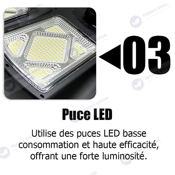 Lot de 5x Lampes solaires pour extérieur - Série OVNI CRYSTAL V2 - 300 Watts - 1900 Lumens - Angle 360° - IP65 - Lampe 55 x 55 cm - Panneau polycristallin 42 x 35 cm - Tube d'insertion 60/76 mm - Détecteur de mouvement - Télécommande - 6000k