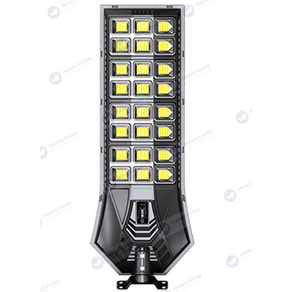 Lampadaire solaire extérieur de rue / parking - Série POWER ULTRA V2 CCT (Couleur Changeante en Température) - Rendu Lumineux 500 Watts - 2400 Lumens - Angle 140*70° - IP66 - 69 x 27 x 7 cm - Télécommande - Détecteur de mouvement - Tube d’insertion 45 mm