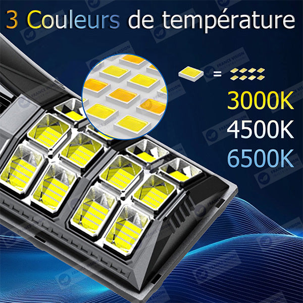 Lampadaire solaire extérieur de rue / parking - Série POWER ULTRA V2 CCT (Couleur Changeante en Température) - Rendu Lumineux 500 Watts - 2400 Lumens - Angle 140*70° - IP66 - 69 x 27 x 7 cm - Télécommande - Détecteur de mouvement - Tube d’insertion 45 mm