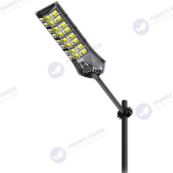 Lampadaire solaire extérieur de rue / parking - Série POWER ULTRA V2 CCT (Couleur Changeante en Température) - Rendu Lumineux 500 Watts - 2400 Lumens - Angle 140*70° - IP66 - 69 x 27 x 7 cm - Télécommande - Détecteur de mouvement - Tube d’insertion 45 mm
