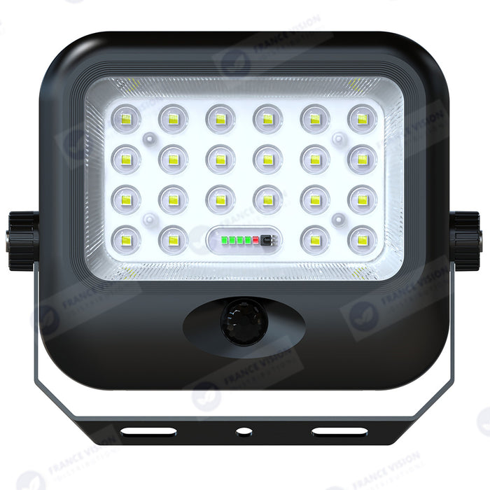 Lot de 10x Projecteurs LED solaires - Série SECURITY V4 - CCT - Rendu lumineux 200 Watts - 1600 Lumens - Angle 90° - IP65 - Lampe 23 x 18 x 5 cm - Panneau MONOCRISTALLIN FULL BLACK 27 x 18 x 2 cm - Avec détecteur de mouvement - Avec télécommande
