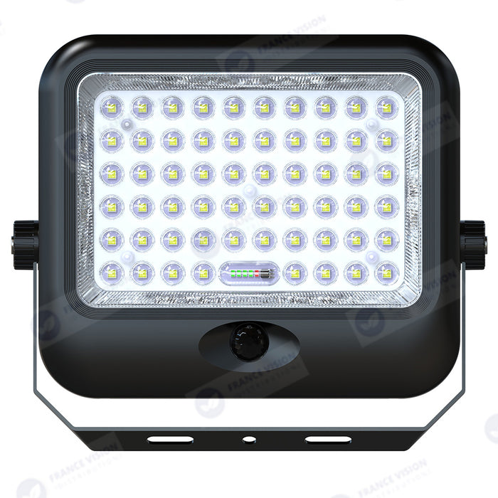 Lot de 5x Projecteurs LED solaires - Série SECURITY V4 - CCT - Rendu lumineux 450 Watts - 4800 Lumens - Angle 90° - IP65 - Lampe 28 x 22 x 5 cm - Panneau MONOCRISTALLIN FULL BLACK 35 x 35 x 2 cm - Avec détecteur de mouvement - Avec télécommande