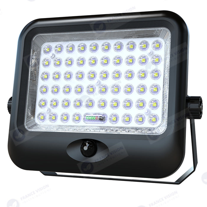 Lot de 5x Projecteurs LED solaires - Série SECURITY V4 - CCT - Rendu lumineux 450 Watts - 4800 Lumens - Angle 90° - IP65 - Lampe 28 x 22 x 5 cm - Panneau MONOCRISTALLIN FULL BLACK 35 x 35 x 2 cm - Avec détecteur de mouvement - Avec télécommande