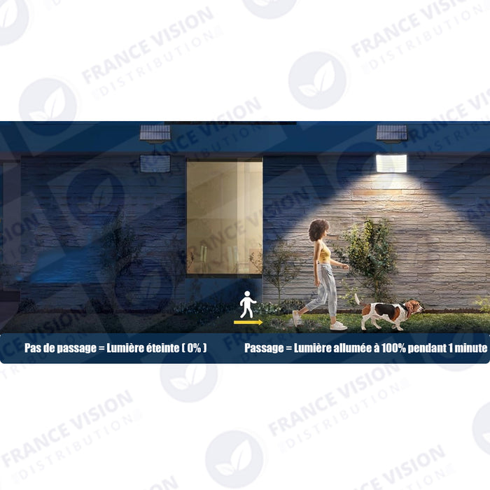 Lot de 4x Projecteurs LED solaires - Série SECURITY ULTRA - 500 Watts - 3000 Lumens - Angle 120° - IP65 - Lampe 32 x 32 x 5 cm - Panneau solaire MONOCRISTALLIN 42 x 38 x 3 cm - Télécommande - 6500k - Mode de détection sans veille (0-100% - 1 minute)