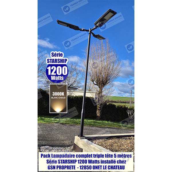 Lampe de rue solaire - Série STARSHIP - Rendu lumineux 1200 Watts - 3600 Lumens - Couleur 6000K - Angle 150x70° - IP65 - Dimensions 82 x 30 x 8 cm - Tube d'insertion 45mm - Avec détecteur de mouvement - Télécommande - 3 modes de fonctionnement
